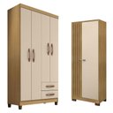 Ver imagem 1 de Guarda Roupa Solteiro Modena 4 Portas e Armário Multiuso Versatile Carvalho Americano Off White – In