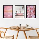 Ver imagem 1 de Kit 3 Quadros Fotografias Rosadas Praia 33x24cm:moldura Preta