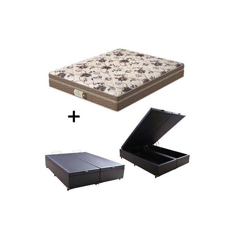 Cama Box C/ Baú Queen + Colchão Mola Ensacada Probel Style Pillow Euro Queen (158x198x25cm)