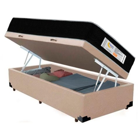 Cama Box com Bau Solteiro Sonnolux Molas Ensacadas Suede Bege Sereneprime
