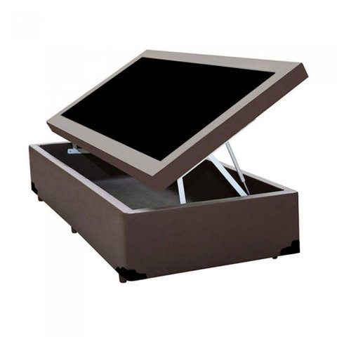 Cama Box Baú Blindado Solteirão King Design Sintético Marrom 96x203x41