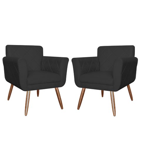 Kit com 2 Poltronas Cadeiras Isabella Estofadas Suede Preto - Incasa Decor