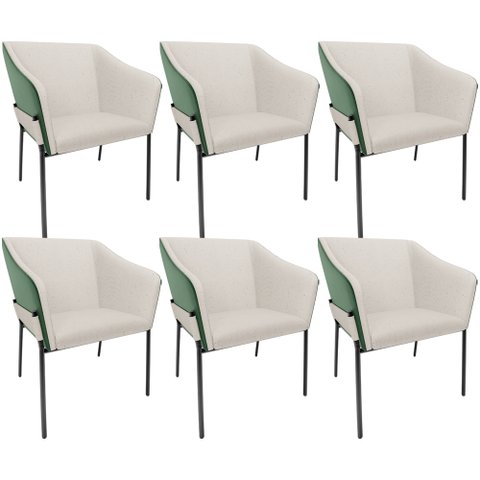 Kit 6 Cadeiras para Sala de Jantar Estar Living Olívia L02 Linho Cru Couríssimo Verde - Lyam Decor