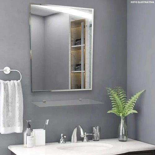 Espelho Banheiro Lapidado Bisotê 40x40cm + Prateleira de Vidro - 6