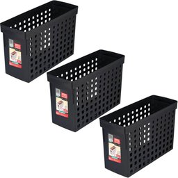 3 Arquivos Estreitos com Furações 42x16,5x27cm Ordene Pretos Pastas Suspensas Escritório - 1