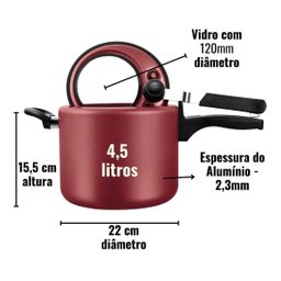 Panela Pressão 4,5l Com Visor De Vidro Grande Antiaderente - 4