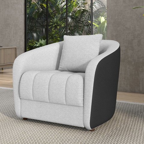 Sofá Poltrona Living 100cm Linho Cinza Preto 1 Lugar com 1 Almofada Abba