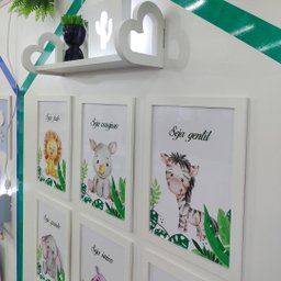 Quadros safari animais infantil folhas Seja forte corajoso:Kit 1 Branco - 3