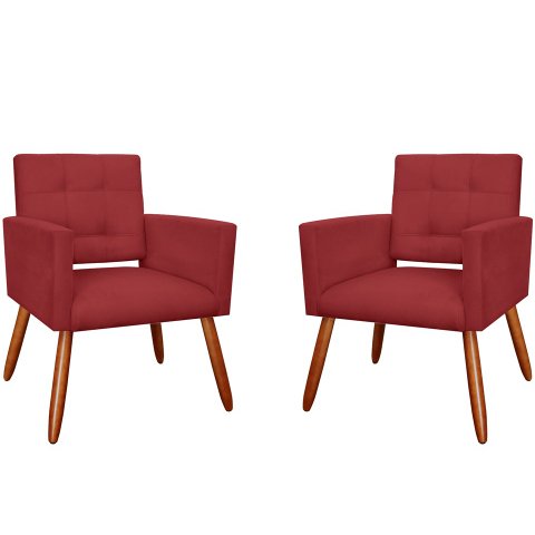 Kit 2 Poltronas Decorativa Camila Suede Marsala Pés Madeira Mz Decor