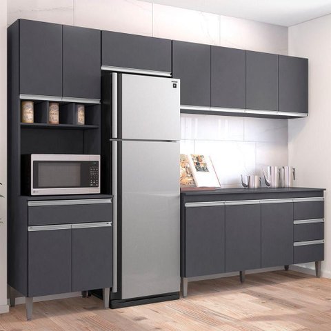 Conjunto de Cozinha Andreia 5 Modulos MDP 280cm Cinza Planejado AJL Moveis