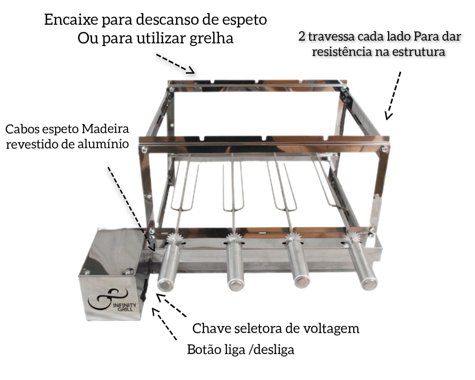 Gira Gril Churrasqueira Giratória Inox 4 Espetos Infinity Grill - 3