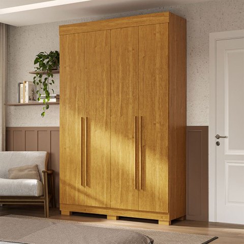 Guarda-Roupa Solteiro Agata 4 Portas 2 Gavetas Cinamomo - ACP Móveis