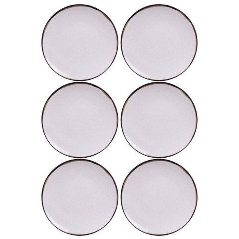 Jogo 6 Pratos Sobremesa Tramontina Canyon 21cm em Porcelana Decorada Cozinha Servir Tortas Doces