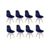 Kit 8 Cadeiras Eiffel Botonê Estofada Veludo Base Madeira - Azul Marinho - 1