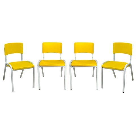 Kit 4 Cadeiras Iso Infantil Amarelo Escola e Creche