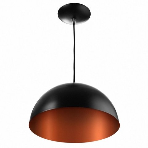 Lustre Pendente Meia Lua 30 cm Alumínio Preto Com Cobre