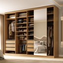 Ver imagem 6 de Closet Casal 100% MDF BP 277cm com 1 Porta Espelho 6 Gavetas Sion Marrom/Nogueira