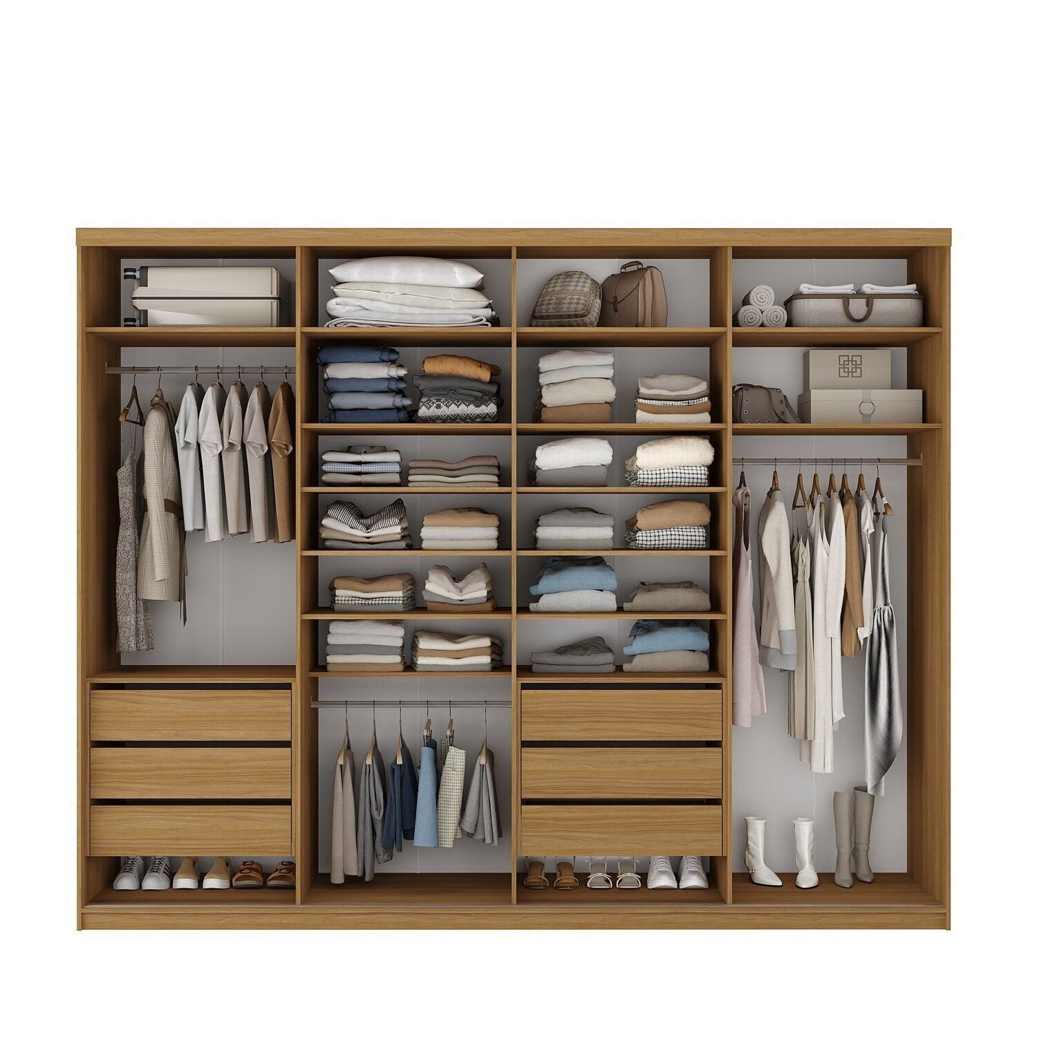 Closet Casal 100% MDF BP 277cm com 1 Porta Espelho 6 Gavetas Sion