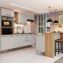 Ver imagem 1 de Cozinha Modulada Completa 8 Peças com Cristaleira 15 Portas 2 Gavetas com Bancada Isabelle Bege/Freijó/Arenas