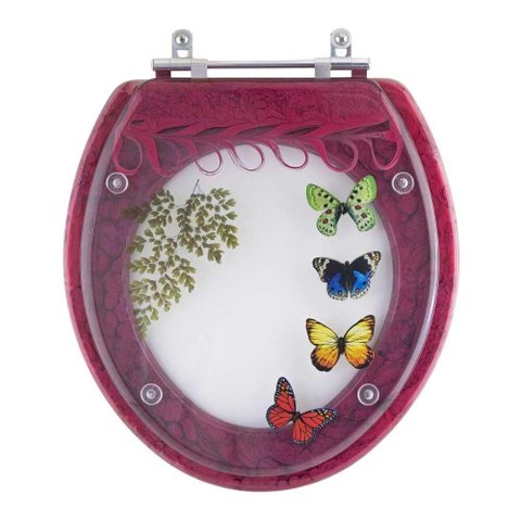 Tampa de Vaso Acrilico Decorado Borboletas Magenta Oval Universal 6lpf