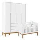 Ver imagem 1 de Berço Americano Unique e Guarda Roupa 4 Portas Nature Clean Branco Soft Eco Wood - Matic