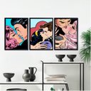 Ver imagem 2 de Kit 3 Quadros Decorativos Beijo Pop Art - Casais 45x34cm - com Vidro:madeira Preta
