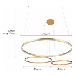 Luminária em LED Asthree 3 Anéis Moderno Luminária de Teto - 4