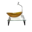 Ver imagem 1 de Gabinete de Vidro com Cuba Oval Dourado Real com Tampo 40cm Incolor