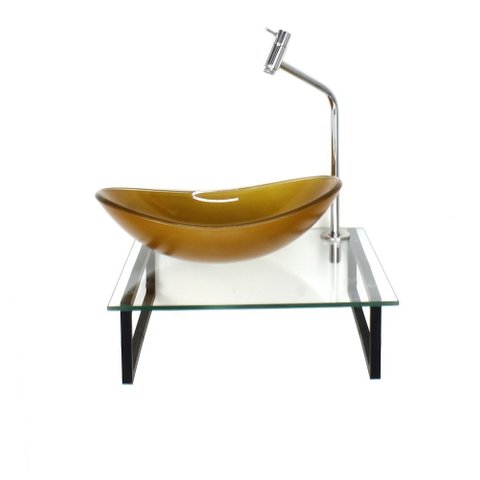 Gabinete de Vidro com Cuba Oval Dourado Real com Tampo 40cm Incolor