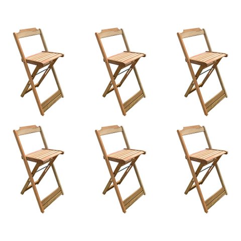 Kit 6 Banquetas Bistrô Dobravél em Madeira Padrão sem Pintura / Crua