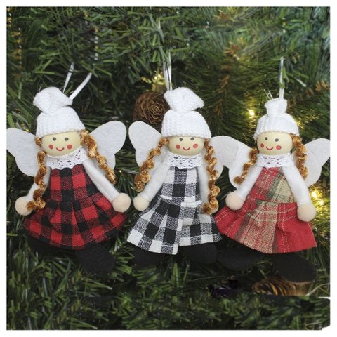 Kit 3 Enfeite Natalino Pendente para Árvore de Natal Anjo 15cm