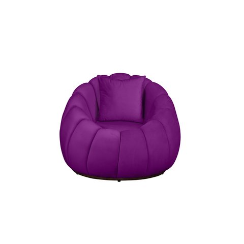 Poltrona Base Giratória Concha + Almofada Veludo Roxo
