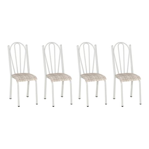 Kit 4 Cadeiras de Cozinha Alasca Estampado Rattan Pés de Ferro Branco - Pallazio