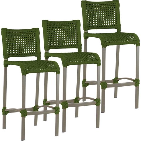 3 Banqueta Haiti em Corda Náutica Alumínio Balcão Edícula Cozinha Trama Original
