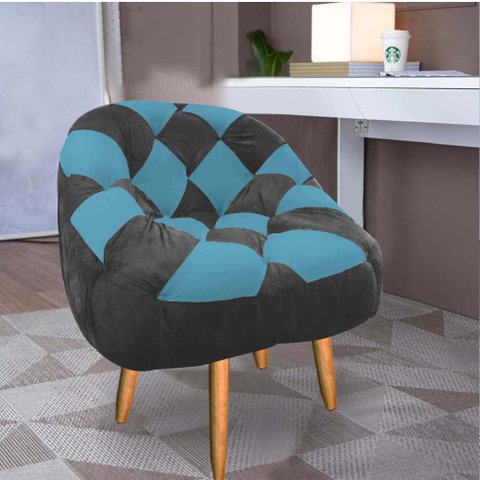 Poltrona Paloma Escritório Sala Pé Palito Suede Grafite e Suede Azul Turquesa - Dominic Decor