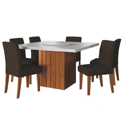 Conjunto Sala de Jantar Amsterdã New Mesa com Tampo Giratório 6 Cadeiras Trieste Chocolate