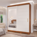 Ver imagem 1 de Guarda Roupa Casal 2 Portas de Correr (1 c/ Espelho) e 3 Gavetas c/ Pés Flora Cinamomo/Off White -