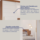 Ver imagem 4 de Guarda Roupa Casal 2 Portas de Correr (1 c/ Espelho) e 3 Gavetas c/ Pés Flora Cinamomo/Off White -