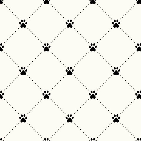 Papel de Parede Decorativo Baby Patinhas Pretas Interligadas com Fundo Bege 2,5m