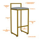 Ver imagem 3 de Banqueta Alta Para Cozinha Sala De Jantar Hanna L02 Dourado Suede Cinza - Lyam Decor