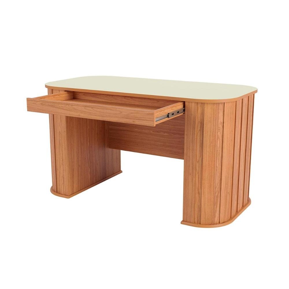 Mesa para Escritório Ripada 100% Mdf Dalla Costa 1,35 M Cor:off White com Freijó - 13