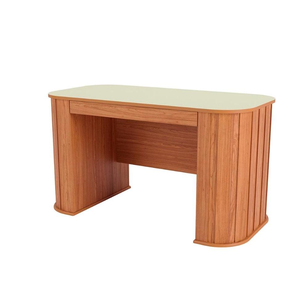 Mesa para Escritório Ripada 100% Mdf Dalla Costa 1,35 M Cor:off White com Freijó - 11