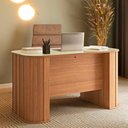 Ver imagem 5 de Mesa para Escritório Ripada 100% Mdf Dalla Costa 1,35 M Cor:off White com Freijó