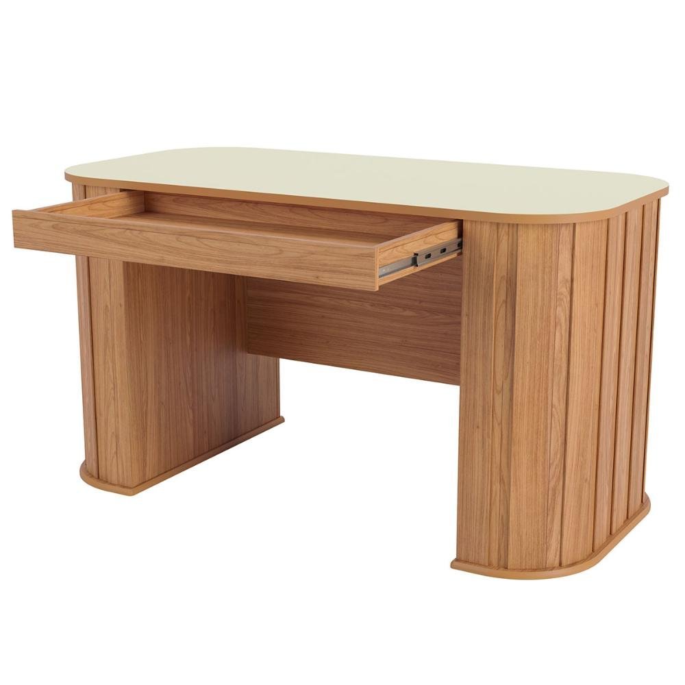 Mesa para Escritório Ripada 100% Mdf Dalla Costa 1,35 M Cor:off White com Freijó - 19