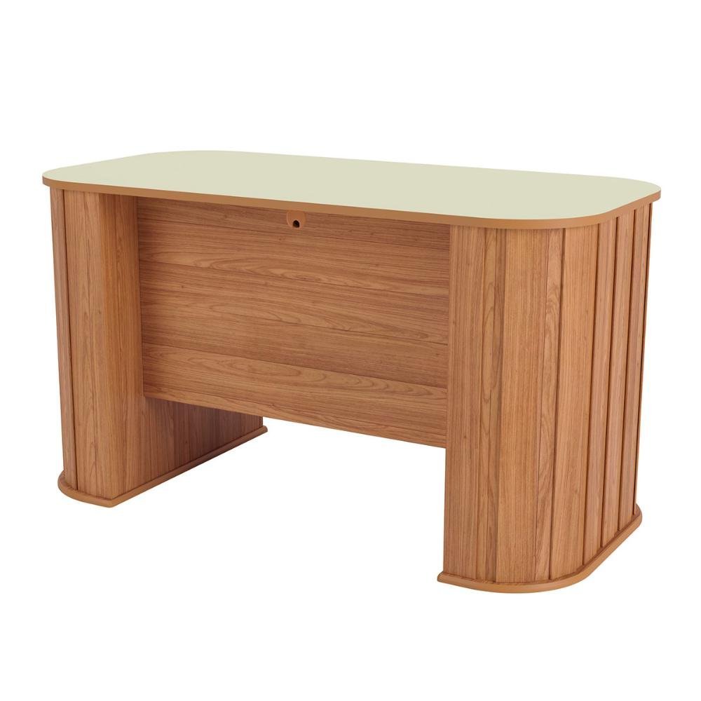 Mesa para Escritório Ripada 100% Mdf Dalla Costa 1,35 M Cor:off White com Freijó - 17