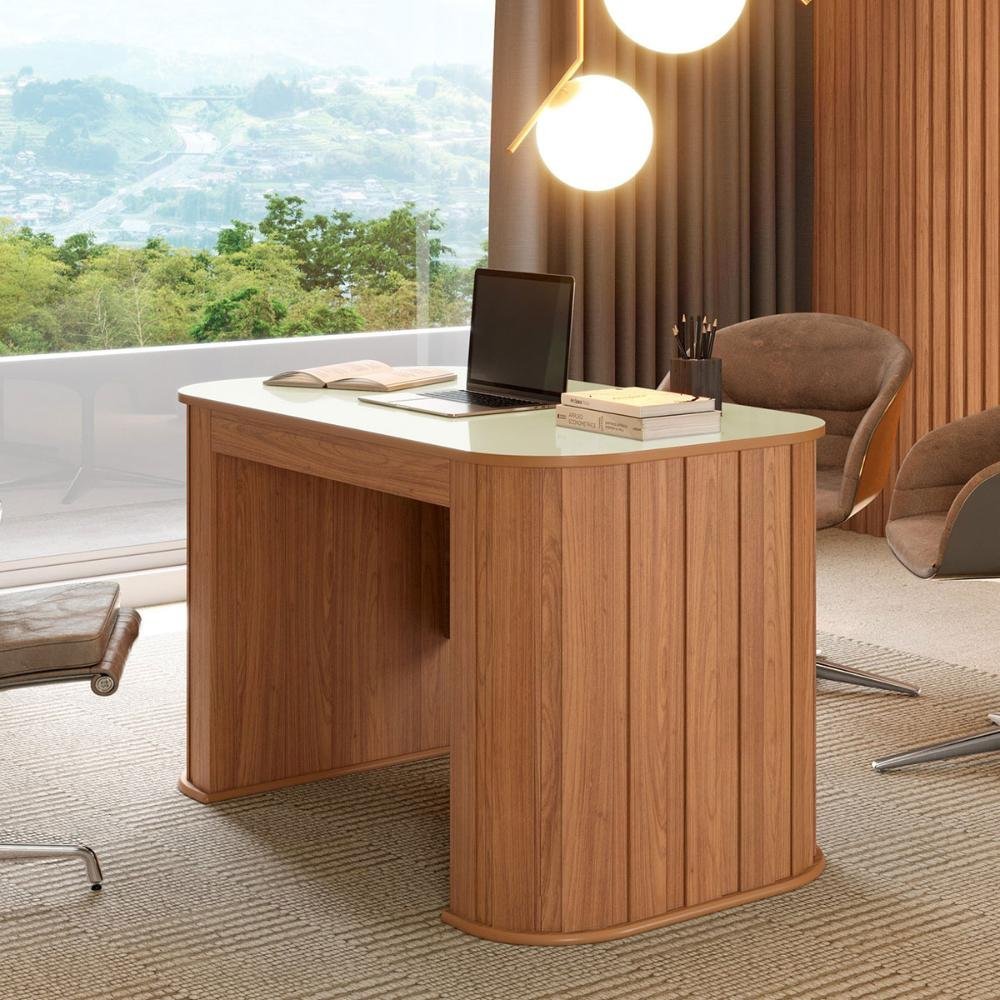 Mesa para Escritório Ripada 100% Mdf Dalla Costa 1,35 M Cor:off White com Freijó - 15