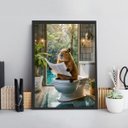 Ver imagem 2 de Quadro Capivara no Banheiro Lendo Jornal 45x34cm - com Vidro:madeira Branca