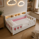 Ver imagem 3 de Cama Infantil Nina em MDF com Colchão e Enxoval Trança Rosa 2,5m e Luminária Nuvem LED em MDF - Bran