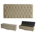 Ver imagem 1 de Kit Estrela Cabeceira de Cama Painel e Calçadeira Baú Botão Cristal Queen 160 Cm Suede Bege do