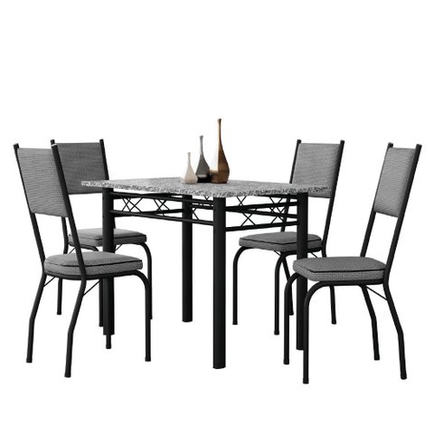Conjunto Sala de Jantar Mesa Tampo Granito 1,20m com 4 Cadeiras Diana Artefamol